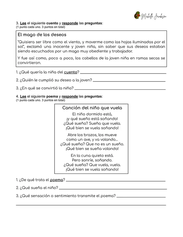 Prueba diagnóstica de Lenguaje, 4to básico