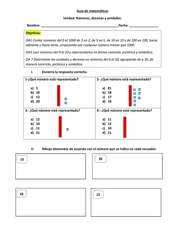 Guia de aprendizaje de matemáticas número, decenas y unidades de segundo básico 