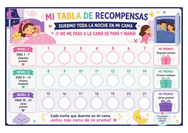 Tabla de Recompensas Infantil – “Duermo en mi cama” 💤 | Rutina de Sueño para Niños
