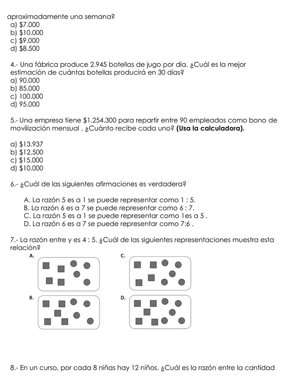 Evaluación de Matemática Sexto Básico Operaciones y Concepto de Razón (OA2 y OA3)