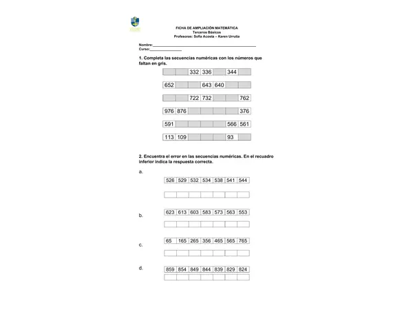 ficha numeración