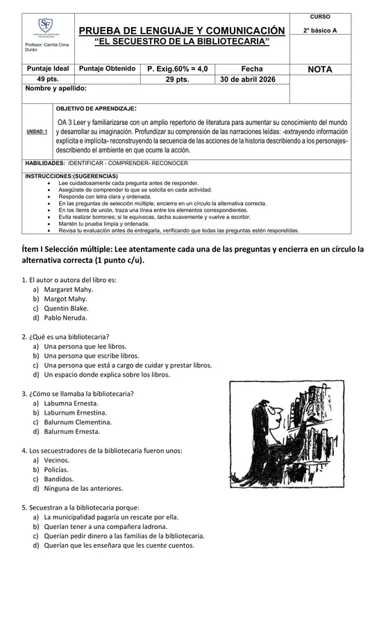 Prueba "El secuestro de la Bibliotecaria"