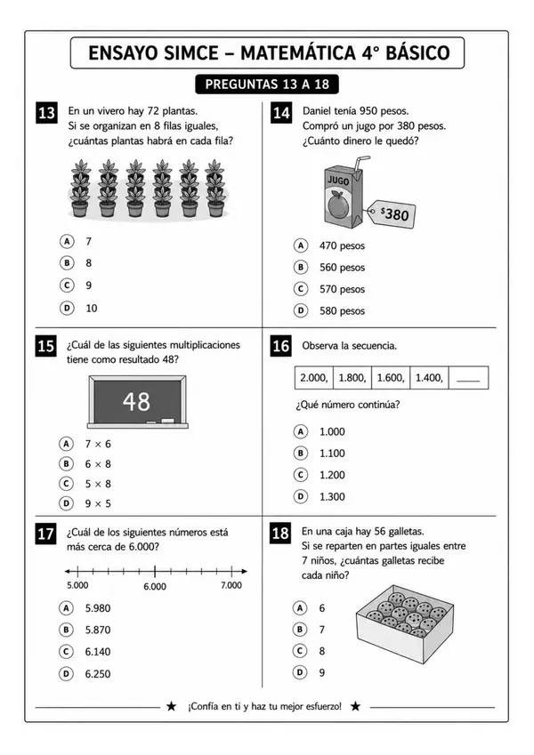 Ensayo SIMCE matemáticas 4to básico 