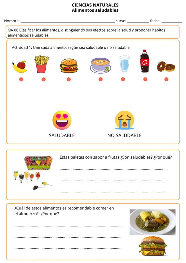Ciencias Naturales: Alimentos Saludables - Clasificación, Investigación y Hábitos