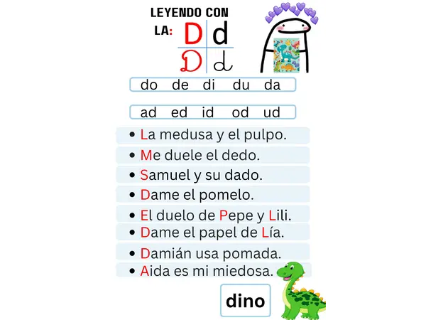 Lecturas de consonantes D a G para 1º básico