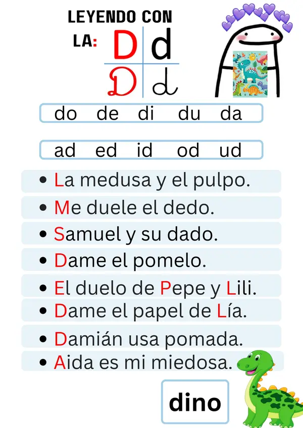 Lecturas de consonantes D a G para 1º básico