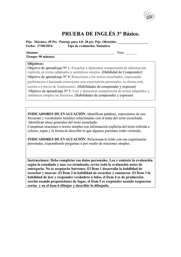 prueba de ingles