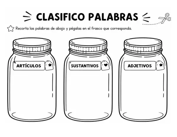 Clasificacion de palabras: sustantivos , adjetivos y articulos. 