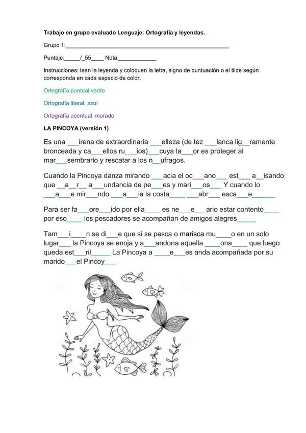 Trabajo ortografía en la leyenda La Pincoya 1