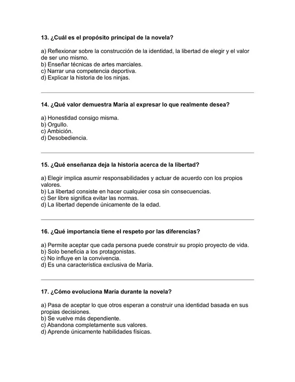 Prueba del libro "María la Dura no quiere ser ninja" (Esteban Cabezas) 5° básico