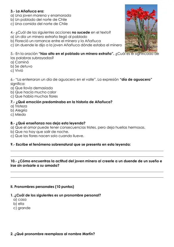 Evaluación leyenda, pronombres personales