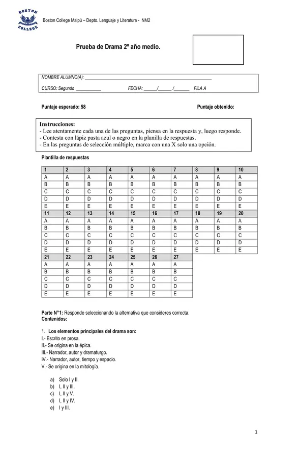 prueba Drama Segundo Medio.