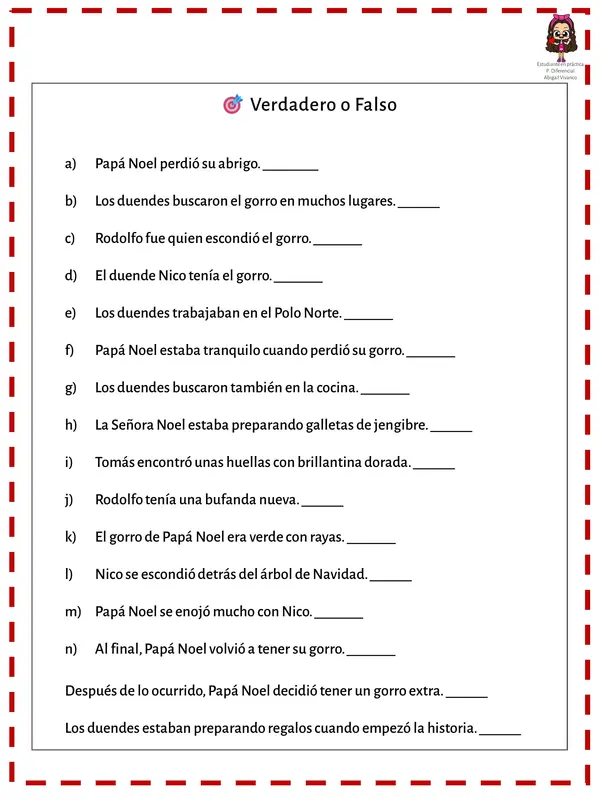Comprensión lectora y actividades navideñas infantiles