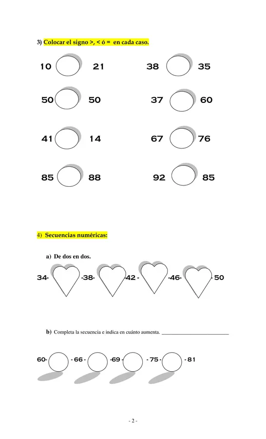 Guía editable de matemática de números  del 0 al 100 en formato Word Primeros años