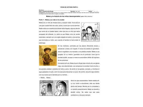 El primer resumen de la lectura “Mateo y la historia de los niños desamparados”.