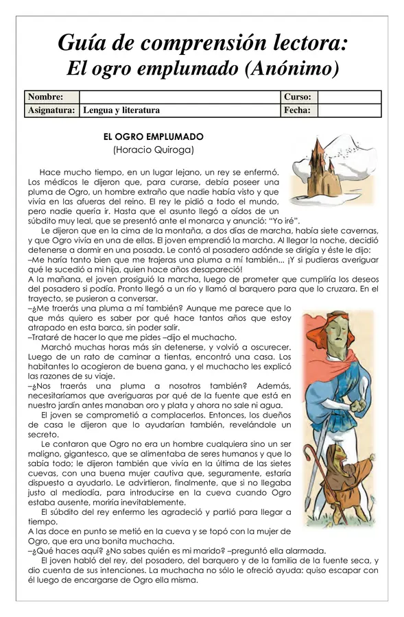 Guía de comprensión lectora - El ogro emplumado - 7°