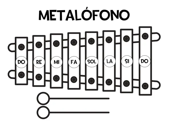 Metalófono con notas musicales para pintar