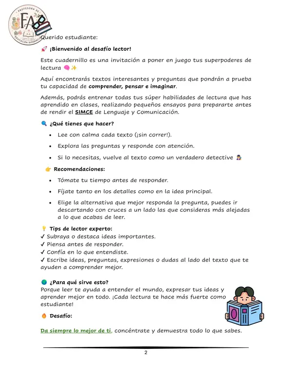 Cuadernillo de lectura ensayos SIMCE 7° Básico