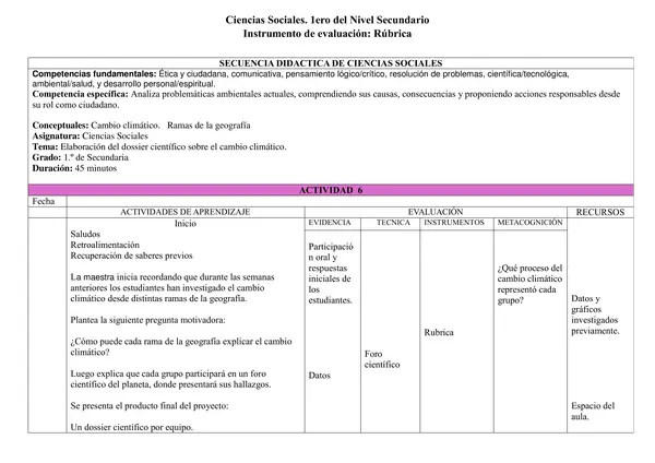 Plan de clase dossier científico. Ramas de la geografía