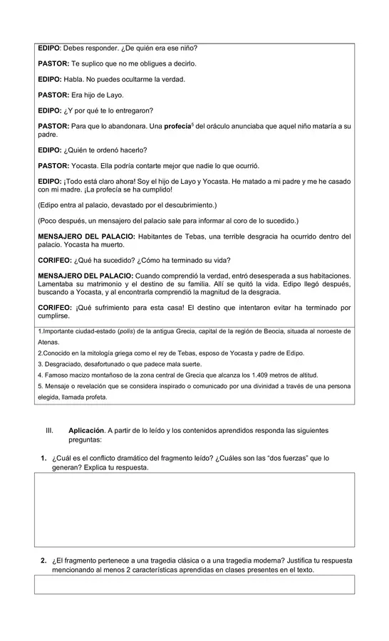 Guía género dramático/tragedia clásica - Fragmento "Edipo Rey"