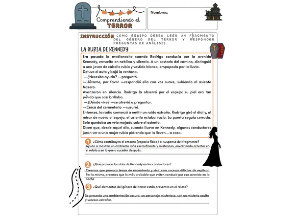 GUÍA COMPRENSIÓN LEYENDAS CHILENAS LITERATURA DEL TERROR