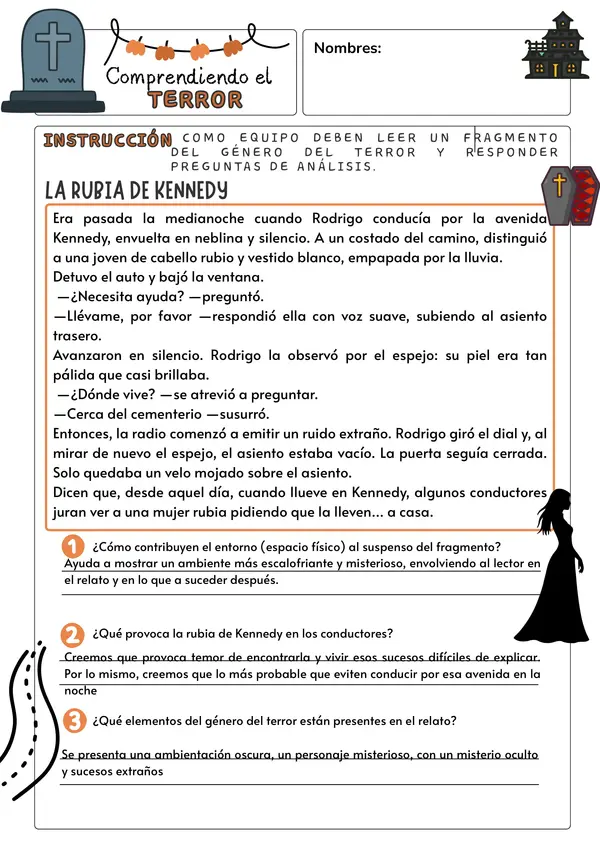 GUÍA COMPRENSIÓN LEYENDAS CHILENAS LITERATURA DEL TERROR
