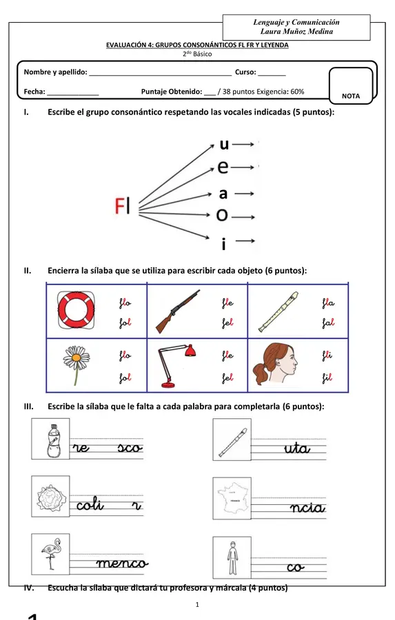Evaluación Lenguaje grupos consonánticos FL