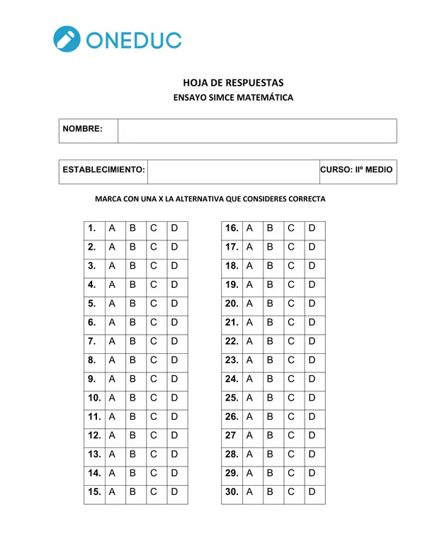 ensayo SIMCE 2dos medios - matemáticas 