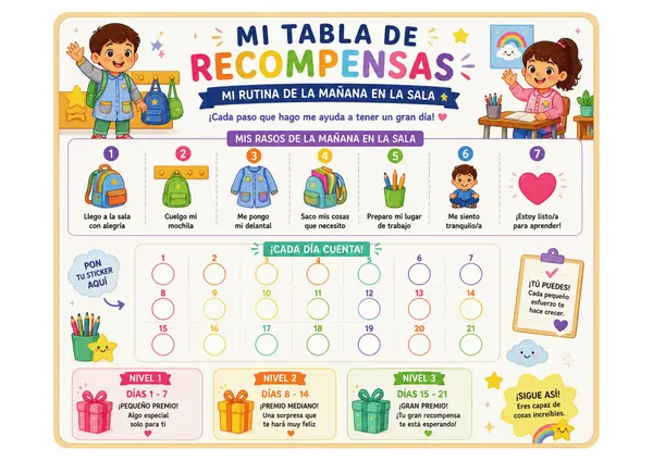 Tabla de Recompensas Infantil – Rutina de la Mañana en el Aula 🌈 | Hábito Escolar para Niños
