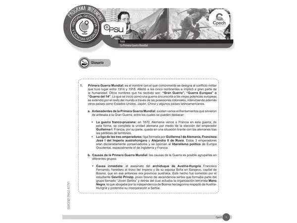 PRIMERA GUERRA O GRAN GUERRA 