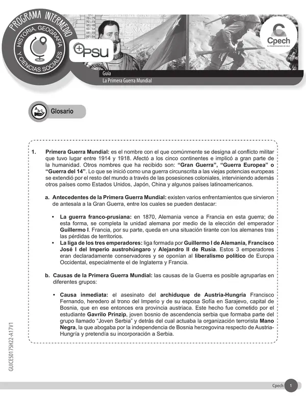 PRIMERA GUERRA O GRAN GUERRA 