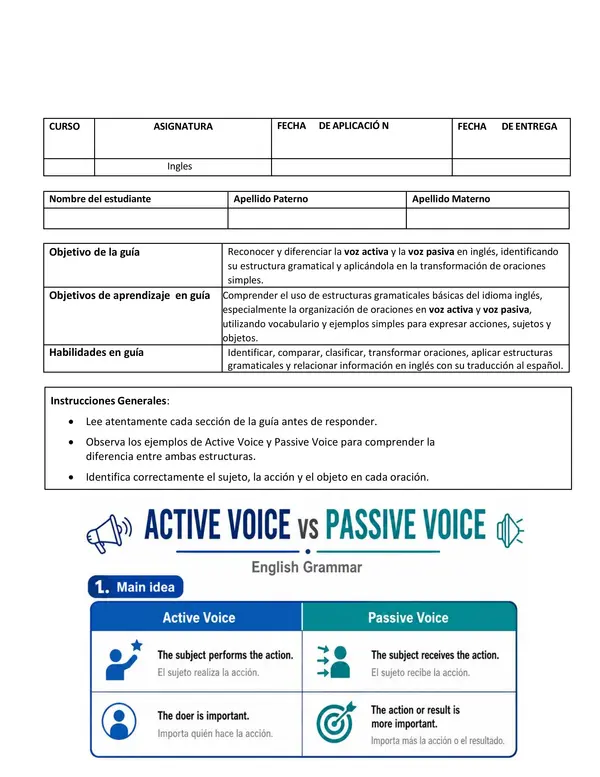 Guía visual de inglés: Active Voice vs Passive Voice