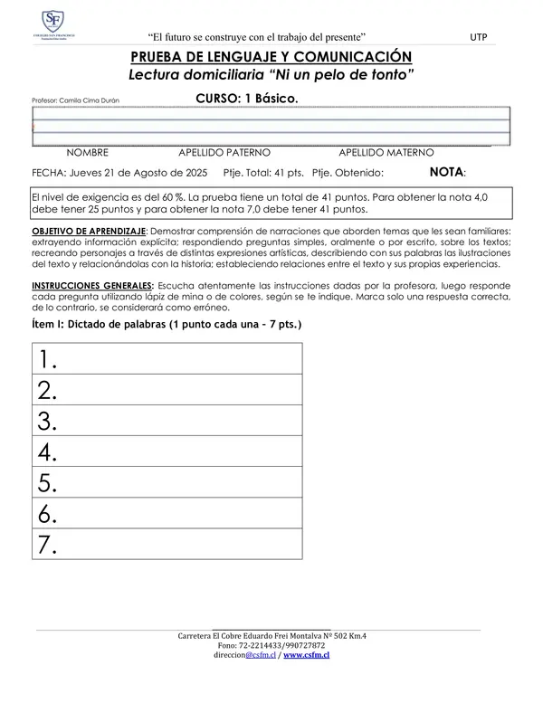 LECTURA DOMICILIARIA "NI UN PELO DE TONTO"