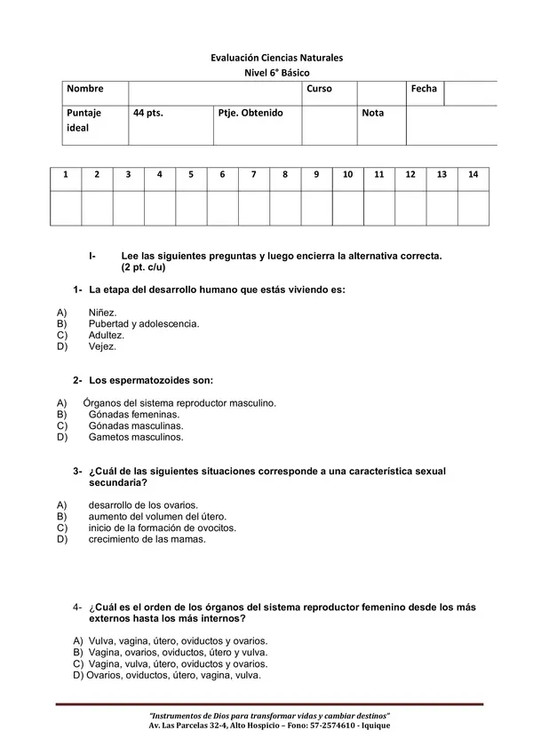 Evaluación ciencias sexualidad