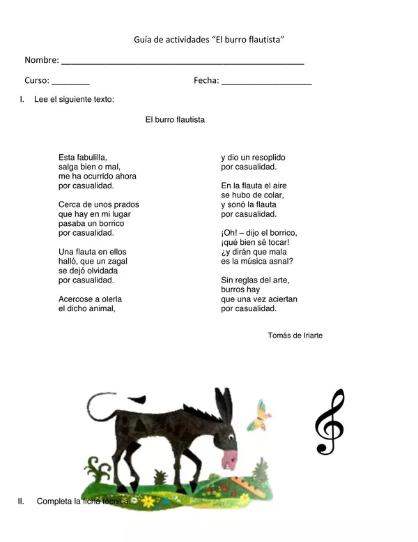 Guía de actividades “El burro flautista”, PRIMERO BASICO, LENGUAJE