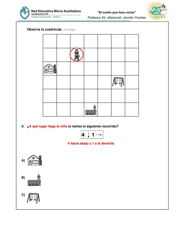 Prueba matemática NEEP "La hora, figuras 3D, objetos en cuadrícula" 3° básico