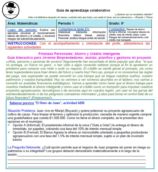 Educación financiera 9° 1/4:  Finanzas Personales: Ahorro y Crédito Inteligente