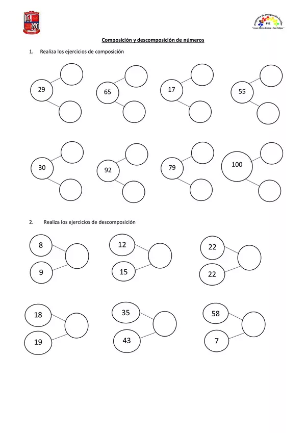 guia para practicar composición y descomposición de números