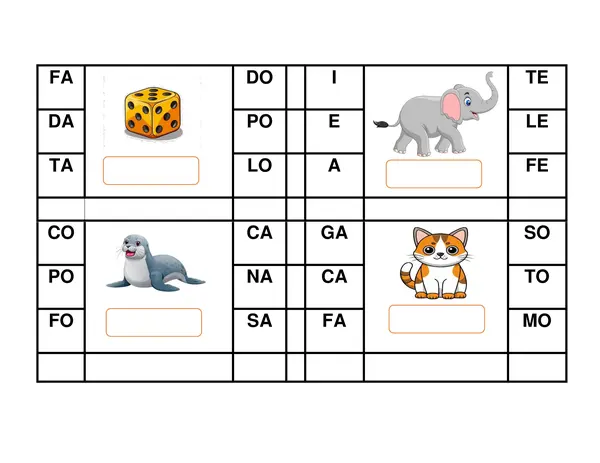 Tarjetas educativas para trabajar las sílabas directas con todo el abecedario