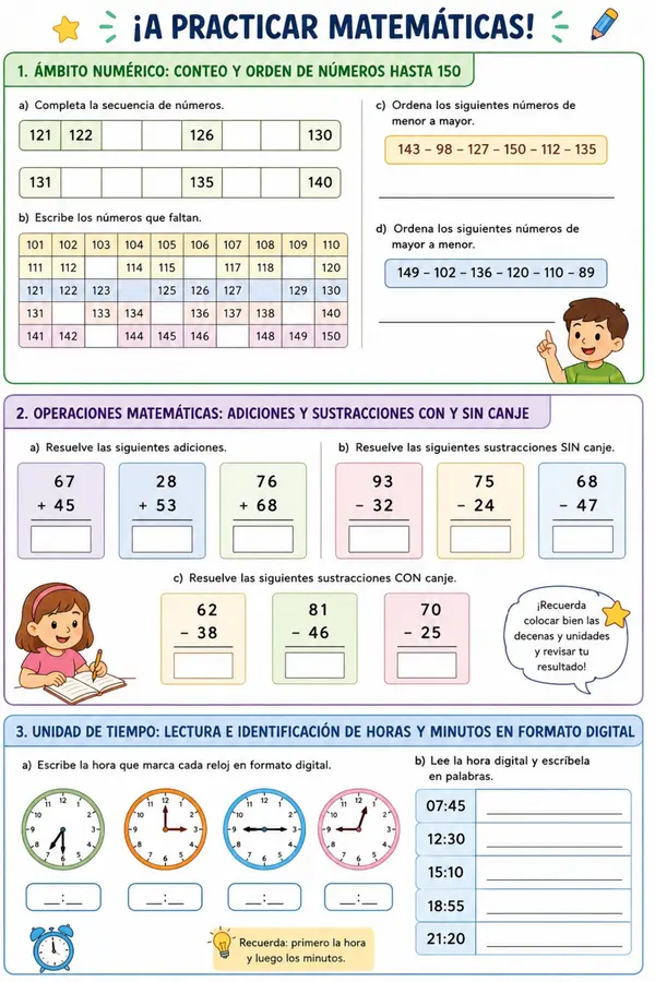 numeros hasta el 150 y medida de tiempo 