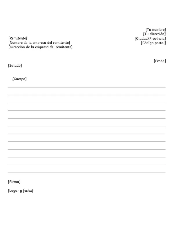 plantilla para escribir una carta formal