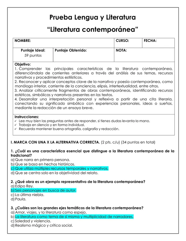 Prueba - Literatura contemporánea 