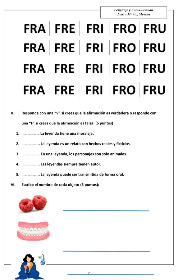 Evaluación Lenguaje grupos consonánticos FL