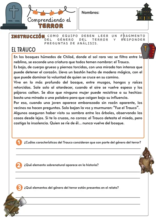 GUÍA COMPRENSIÓN LEYENDAS CHILENAS LITERATURA DEL TERROR
