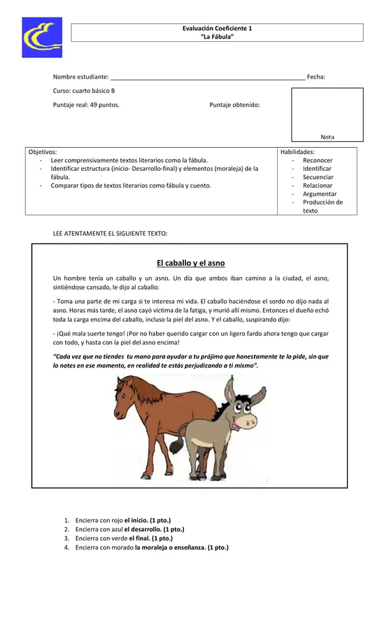 Evaluacion La Fabula 