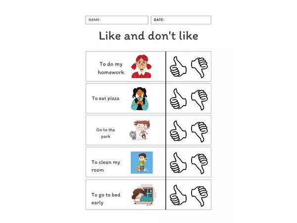 Like and don´t like worksheet