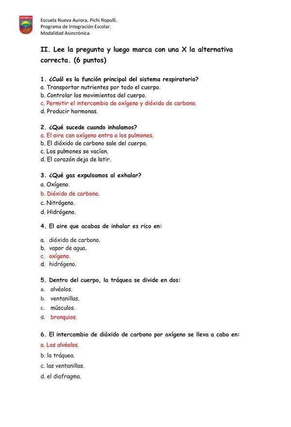 EVALUACIÓN SISTEMA RESPIRATORIO - SOLUCIONARIO