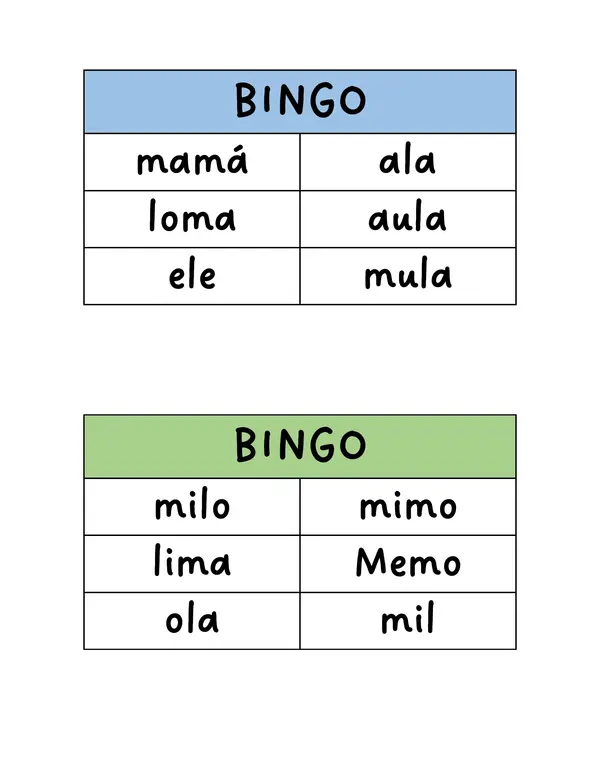 BINGO DE LOS FONEMAS M / L