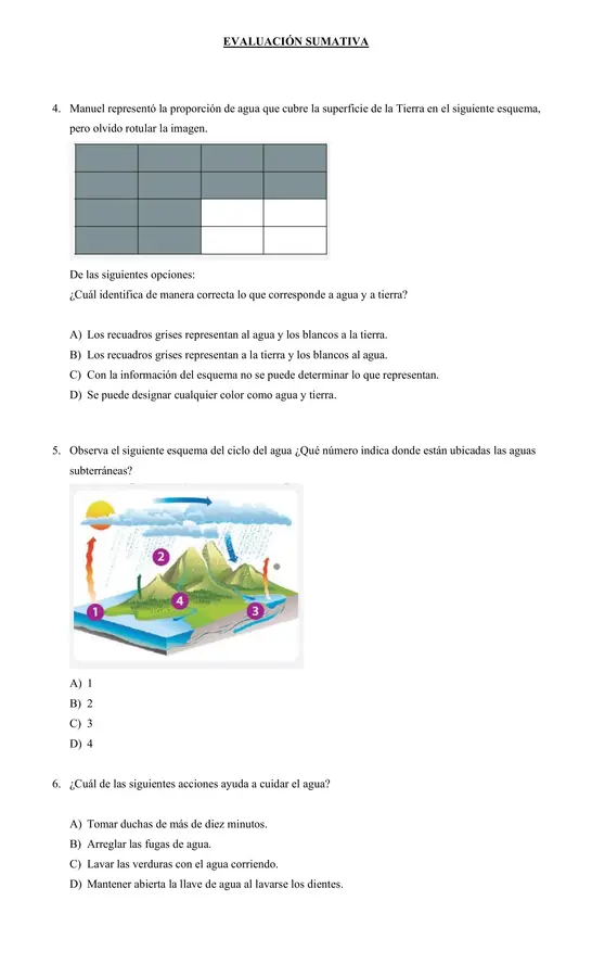 evaluacion ciencias agua quinto básico