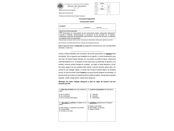 Comprensión lectora Fábula